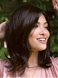 Medium Pruiken Voor Vrouwen Lace Front Synthetische 14" Gelaagde Pruik