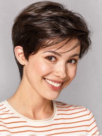Vrouwen Capless Pruiken 6" Boycuts Bruine Rechte Pruiken