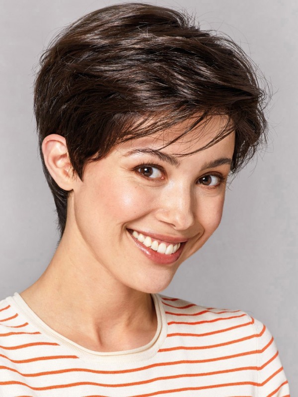 Vrouwen Capless Pruiken 6" Boycuts Bruine Rechte Pruiken