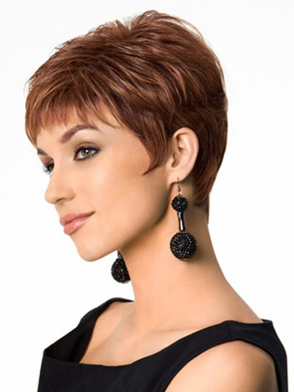 Korte Kastanjebruin Haar Pixie Cut Synthetische Pruiken