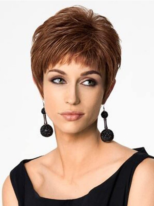 Korte Kastanjebruin Haar Pixie Cut Synthetische Pruiken