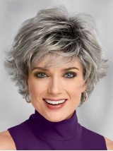 Korte Pixie Cut Ombre Grijze Synthetische Pruiken Met Pony