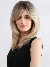 16" Vrouwen Ombre Blonde Pruiken Met Pony Synthetische Pruiken