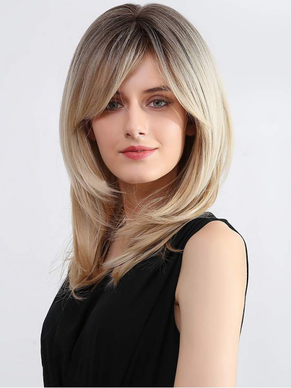 16" Vrouwen Ombre Blonde Pruiken Met Pony Synthetische Pruiken