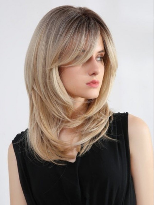 16" Vrouwen Ombre Blonde Pruiken Met Pony Synthetische Pruiken