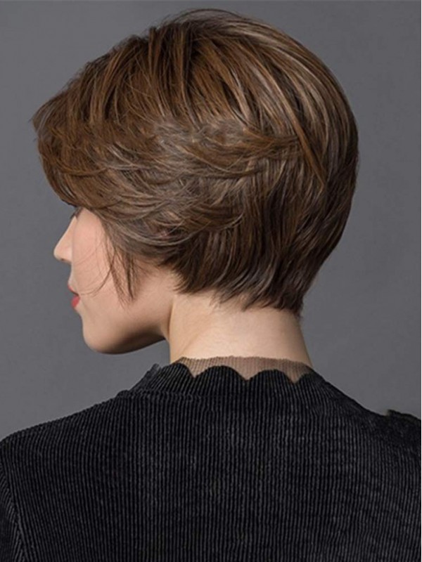 Korte Bruine Pruik Met Pony Synthetische Capless Pruiken