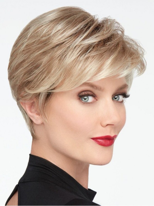 Korte Stijlvolle 6"Blonde Synthetische Pruiken Met Kant Aan De Voorkant