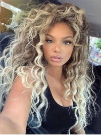 Charmante Lange 26" Krullende Blonde Ombre Synthetische Pruiken