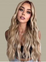 Lange Ombre Blonde 26" Golvende Synthetische Pruiken