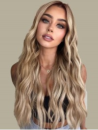 Lange Ombre Blonde 26" Golvende Synthetische Pruiken
