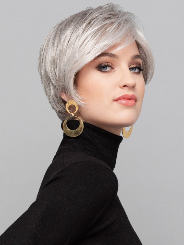 Chique Rechte 8" Lace Front Grijze Pruiken