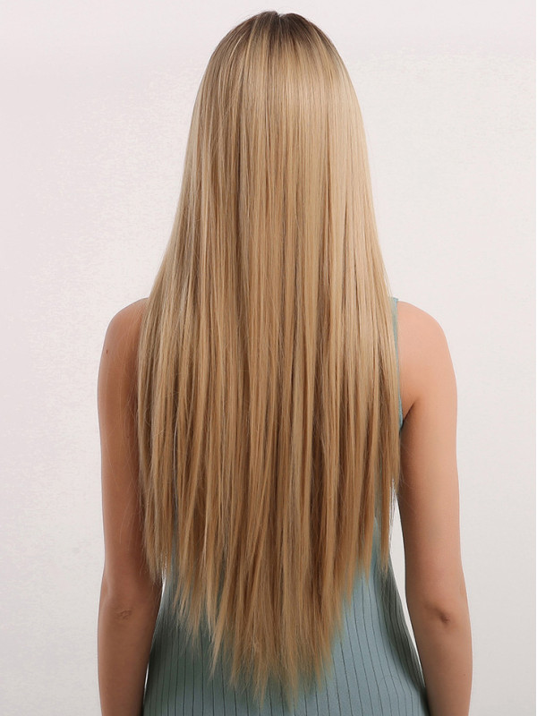 Lange Rechte Middenscheiding Natuurlijke Blonde Pruik Synthetische Pruik Met Pony