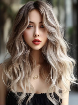 Lange Blonde Synthetische Pruiken Met Diepe Golven Zonder Pony