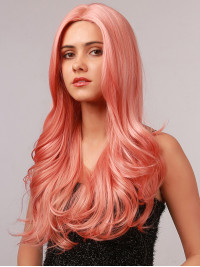 Lange Body Wave Roze 20" Capless Synthetische Pruiken Zonder Pony Voor Cosplay Halloween Pruik