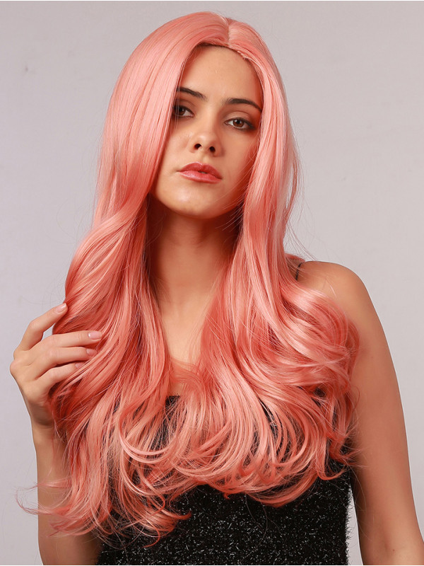 Lange Body Wave Roze 20" Capless Synthetische Pruiken Zonder Pony Voor Cosplay Halloween Pruik