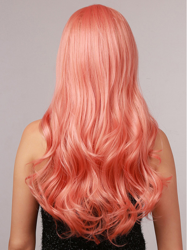 Lange Body Wave Roze 20" Capless Synthetische Pruiken Zonder Pony Voor Cosplay Halloween Pruik
