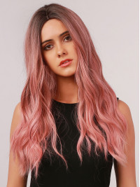 18" Lange Losse Golf Ombre Middelste Scheiding Synthetische Pruiken Voor Dating Halloween Pruik