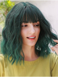 14" Ombre Groene Bob Synthetische Pruiken Met Pony Voor Cosplay Halloween Pruik