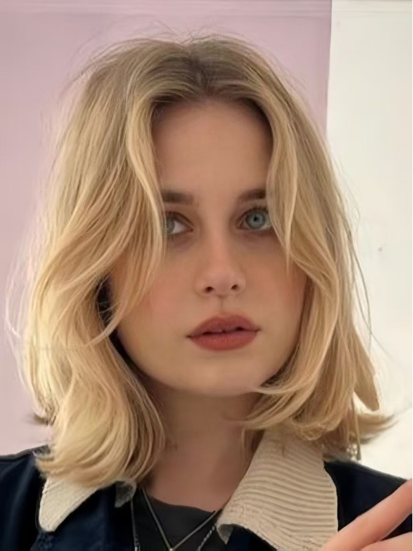 12" Blonde Kanten Pruik Kinlengte Zonder Pony Synthetische Pruiken