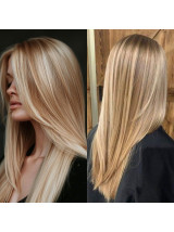 Natuurlijke Pruiken Zonder Pony Met Highlights In Bruin Synthetisch Haar Zonder Kap