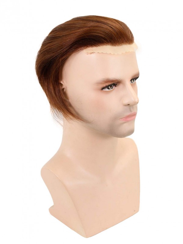 8 "x 10" Bruine Short Smooth Real Hair-Men-Toupet Mtoup201104