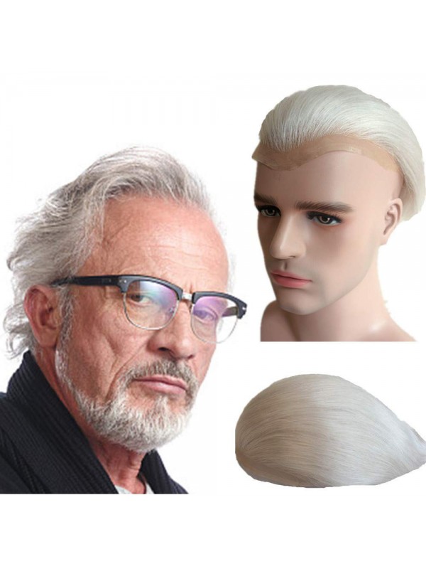 8 "X 10" Weißes Glattes Menschliches Haar-Mens-Toupet Für Alte Männer Mtoup201109