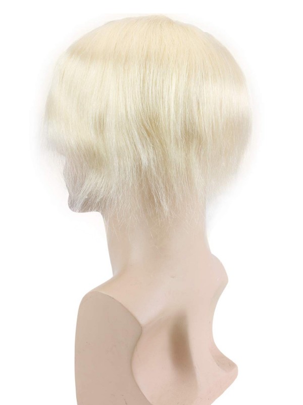 8 "X 10" Blondes Kurzes Glattes Menschenhaar-Männer-Toupet Mtoup201112