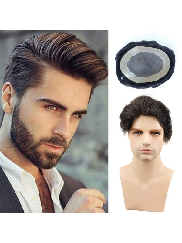 8 "x 10" Short Smooth Real Hair-Men-Toupet Mtoup201122