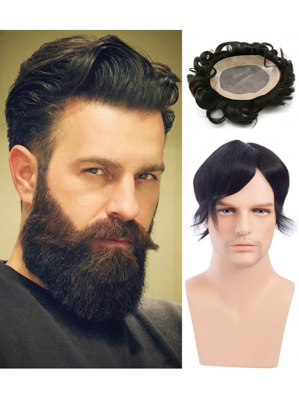 8 "x 10" Short Smooth Real Hair-Men-Toupet Mtoup201123