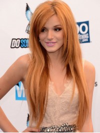 Koperen menselijke Bella Thorne-pruiken met kaploze rechte stijl lange lengte