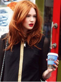 Zonder pony lang koper golvend 16" beste menselijk haar Karen Gillan pruiken