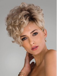 Blonde Krullende Korte Synthetische Pruiken