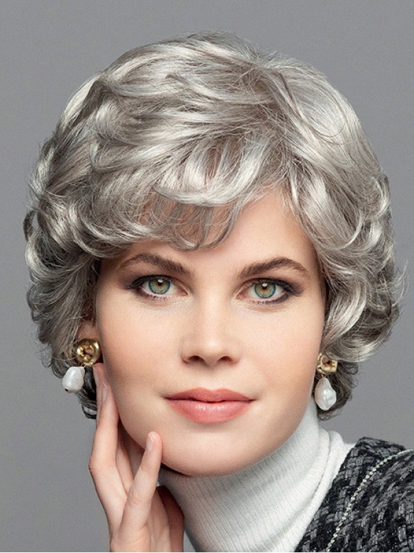 Mode Grijze Full Lace Synthetische Pruiken Voor Dames
