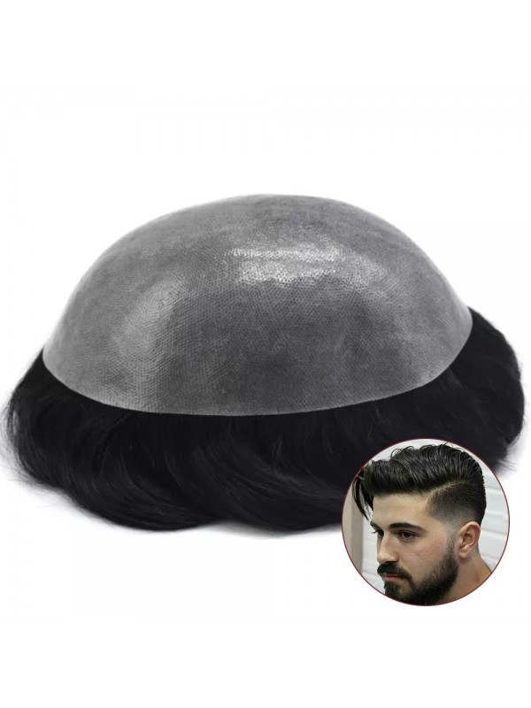 8 "X 10" Pu Heren Toupetje Volledig Poly Heren Pruiken Haarsysteem 0,12 Mm Toupetje Voor Heren