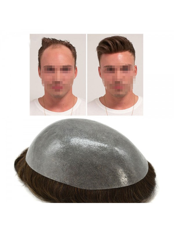 8 "X 10" Pu Heren Toupetje Volledig Poly Heren Pruiken Haarsysteem 0,12 Mm Toupetje Voor Heren