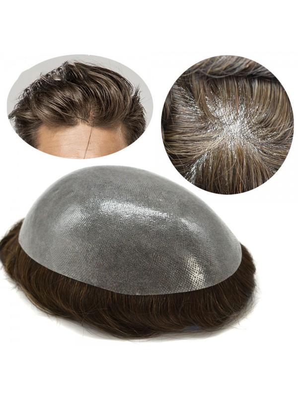 8 "X 10" Pu Heren Toupetje Volledig Poly Heren Pruiken Haarsysteem 0,12 Mm Toupetje Voor Heren