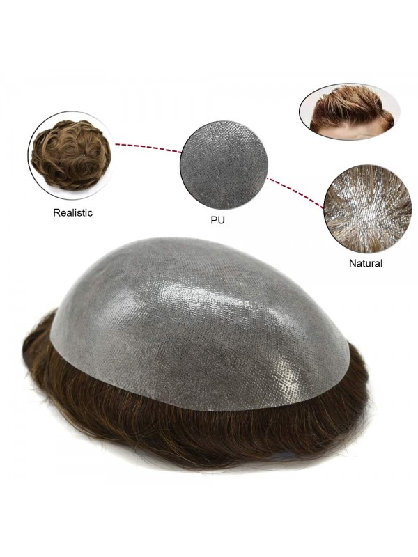 8 "X 10" Pu Heren Toupetje Volledig Poly Heren Pruiken Haarsysteem 0,12 Mm Toupetje Voor Heren