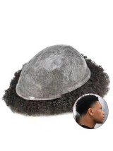 8 "X 10" Pu Afro-Toupetje Voor Zwarte Mannen Menselijk Haar Afro-Amerikaanse Haarpruik Voor Mannen