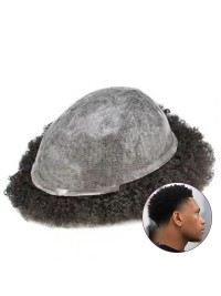 8 "X 10" Pu Afro-Toupetje Voor Zwarte Mannen Menselijk Haar Afro-Amerikaanse Haarpruik Voor Mannen