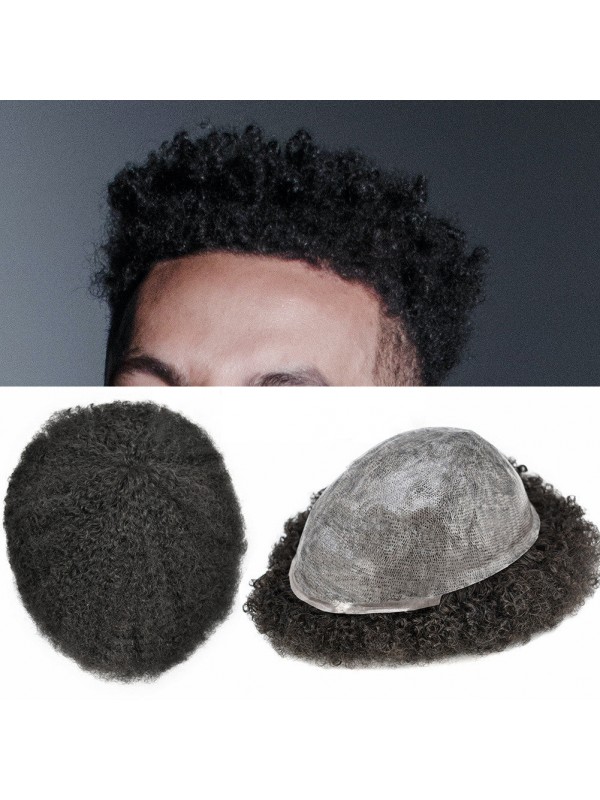 8 "X 10" Pu Afro-Toupetje Voor Zwarte Mannen Menselijk Haar Afro-Amerikaanse Haarpruik Voor Mannen