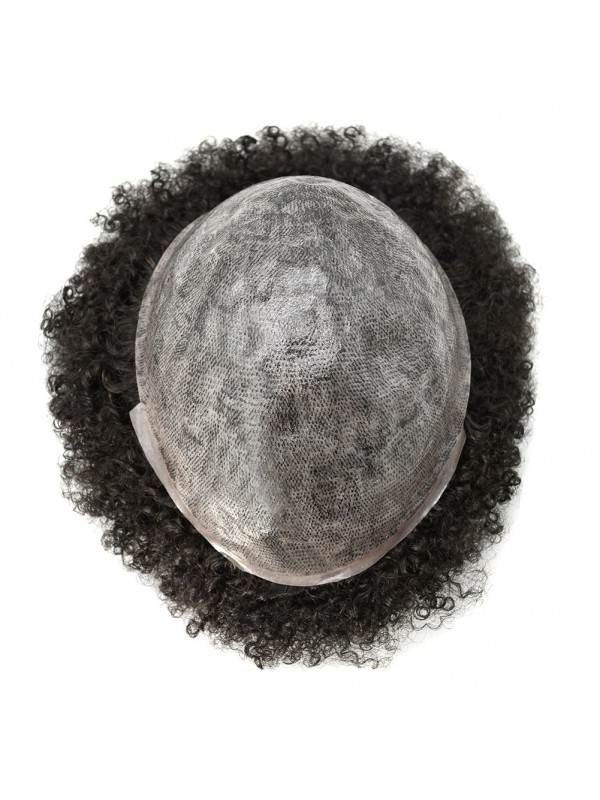 8 "X 10" Pu Afro-Toupetje Voor Zwarte Mannen Menselijk Haar Afro-Amerikaanse Haarpruik Voor Mannen