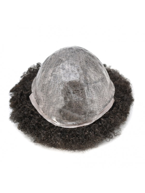 8 "X 10" Pu Afro-Toupetje Voor Zwarte Mannen Menselijk Haar Afro-Amerikaanse Haarpruik Voor Mannen