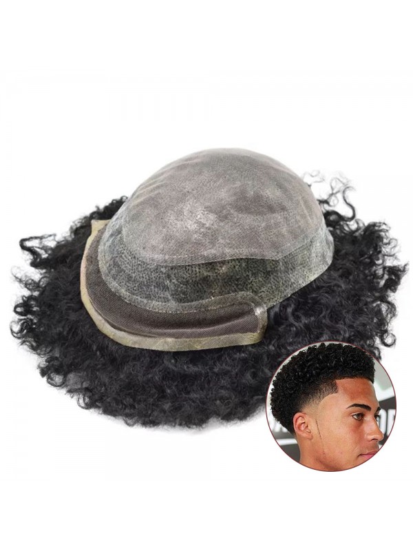 8 "X 10" Afro-B Lace Front Afro Mens Toupetje Afro-Amerikaanse Haarvervangingssysteem