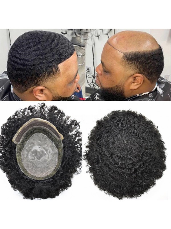 8 "X 10" Afro-B Lace Front Afro Mens Toupetje Afro-Amerikaanse Haarvervangingssysteem
