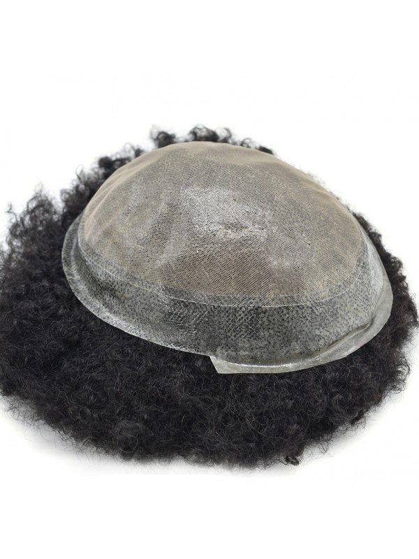 8 "X 10" Afro Men'S Toupee Lace Clear Skin Pu-Haarvervangingssysteem Voor Zwarte Mannen