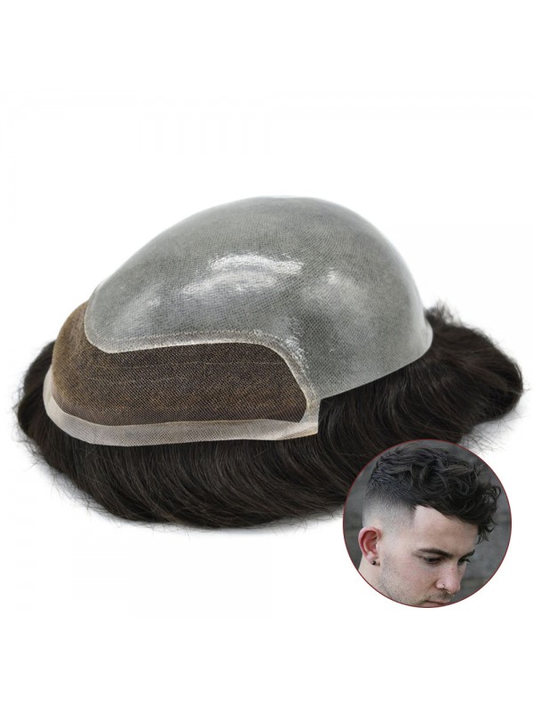 8 "X 10" Mens Pruiken Franse Lace Front Natuurlijke Haarlijn Eenheden Menselijk Haar Toupetje Voor Mannen