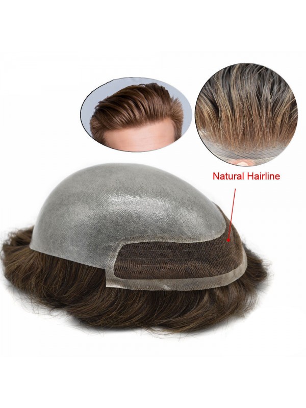 8 "X 10" Mens Pruiken Franse Lace Front Natuurlijke Haarlijn Eenheden Menselijk Haar Toupetje Voor Mannen