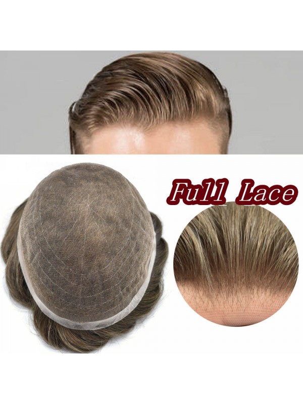 8 "X 10" Volledige Franse Pruik Met Kanten Haar Voor Mannen Toupetje Van Echt Haar Voor Mannen