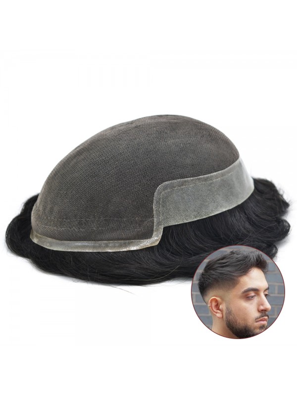 8 "X 10" Herenpruiken Toupetje Frans Lace Front Haarstuk Voor Mannen Poly Skin Pu Aan De Achterkant En Zijkanten Pruiken Voor Mannen