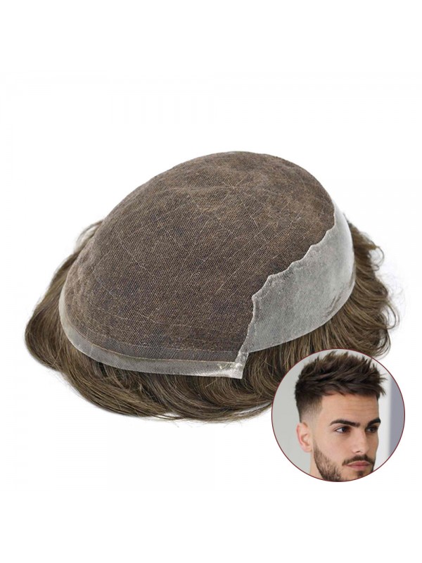 8 "X 10" Toupetje Voor Heren Haarvervanging Zwitsers Kant Voor Transparant Helder Poly Huid Aan Achterkant En Zijkanten Haarpruiken